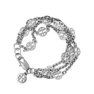 Tory Burch Triple-Strand Logo Stations Silver Bracelet